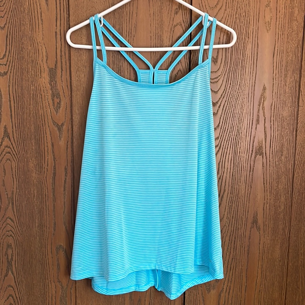 Blue and white striped workout tank